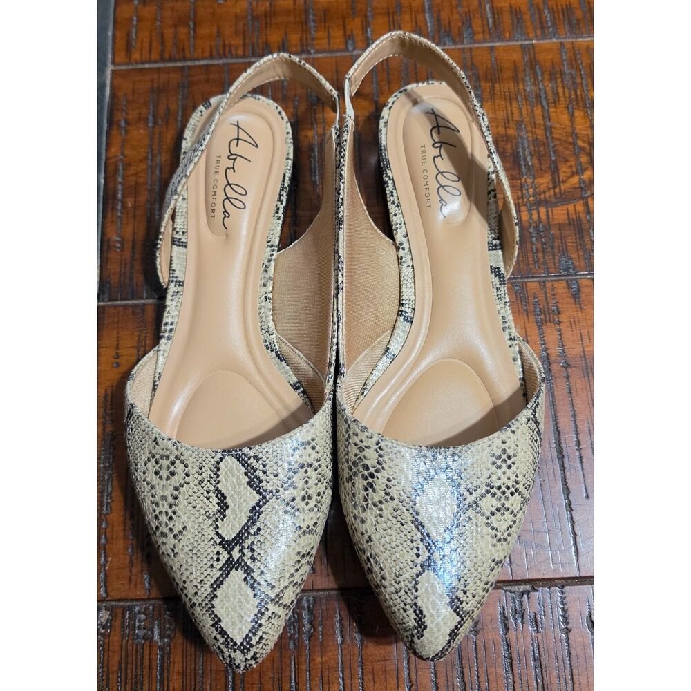 Abella True Comfort Snakeskin Print Slingback Pointed Toe Flats - Women's Size 9